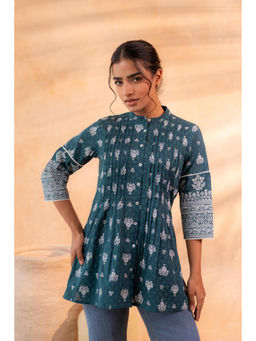 Juniper - Teal Floral Cotton Flared Tunic