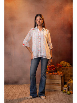 Juniper - White Floral Polyester Straight Shirt