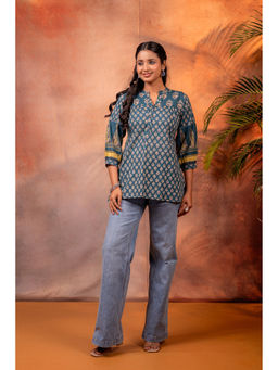 Juniper - Teal Printed Cotton Straight Tunic