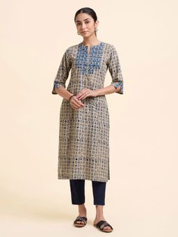 VISMAY - Ivory Printed Cotton Regular Kurta
