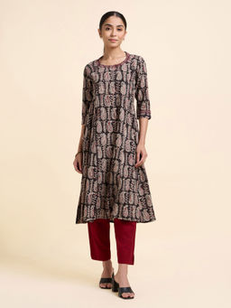 VISMAY - Black Paisley Cotton Regular Kurta