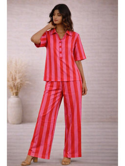 VAJOONI JAIPUR - Pink Flamingo Stripe Cotton Co-ord Set