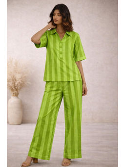 VAJOONI JAIPUR - Green Lush Lime Stripe Cotton Co-ord Set