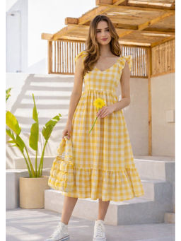 VAJOONI JAIPUR - Yellow Sunshine Check Maxi Dress