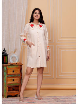 Cevara - Beige Ember Glow Shirt Dress