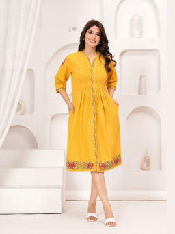 Cevara - Yellow Marigold Bloom A-Line Dress