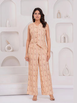 Cevara - Beige Petal Stripe Co-ord Set