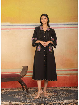 Cevara - Black Aubrine Bloom A-Line Dress
