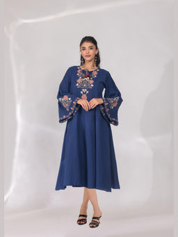 Cevara - Navy Blue Bluebell Glow A-Line Dress