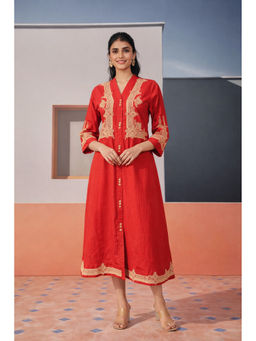 Cevara - Red Arel Panel A-Line Dress