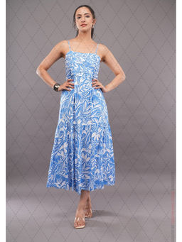 FELRIO - Blue Azure Bloom Cotton Midi Dress
