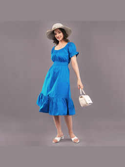 FELRIO - Blue Azure Breeze Smocked Midi Dress