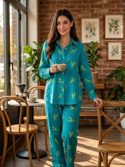 MASU - Blue Pure Poplin Cotton Bhindi Co-Ord Set