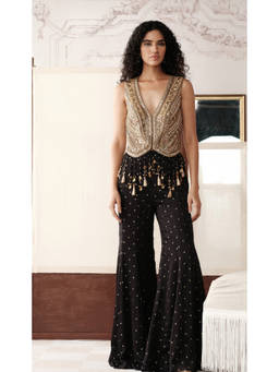 Basanti Kapde aur Koffee - Black The Liquid Gold and Obsidian Top With Sharara