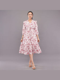 FELRIO - White Blossom Paisley Cotton Midi Dress