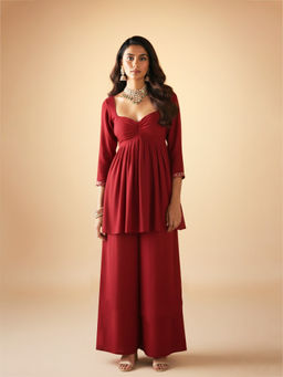 Backup Studio - Laila Ethnic Red Top With Pant