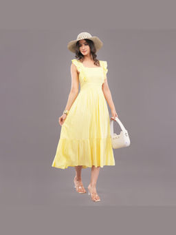FELRIO - Yellow Butter Bloom Ruffle Midi Dress