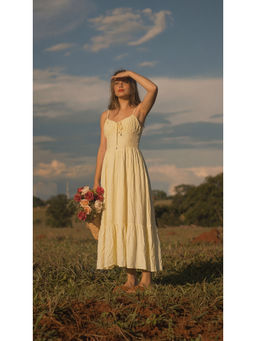 FELRIO - Yellow Butter Yellow Bubble Crepe Dress