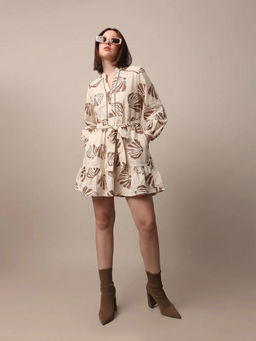 FELRIO - Beige Casual Belt Dress
