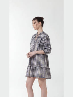 FELRIO - Blue Check blue Gingham Tiered Midi Dress