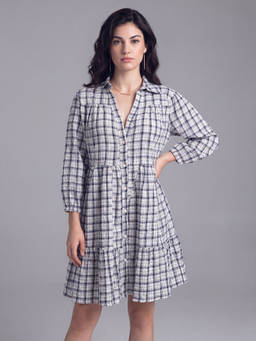 FELRIO - Blue Check Seersucker Shirt Dress