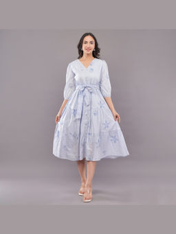 FELRIO - Lavender Chikan Tie-Waist Dress