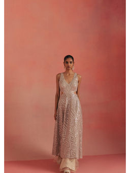Twenty Nine - Silver Backless Mirror Work Long Dress