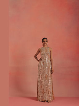 Twenty Nine - Beige Zero Neck Sleeveless Long Dress With Slits