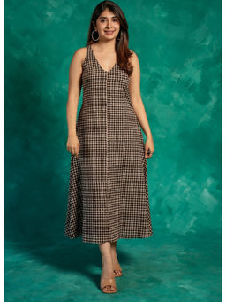 The Indian Ethnic Co. - Mizoya Black Bagru Cotton A Line Dress