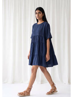Doodlage - Blue Arlene Muted Solid Dress