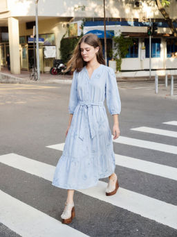 FELRIO - Blue Embroidered Midi Dress