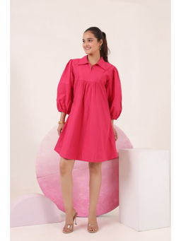 VAJOONI JAIPUR - Pink Aperol Poplin Dress in Candy
