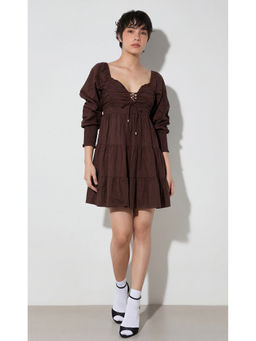FELRIO - Brown Cocoa Lace-Up Tiered Dress