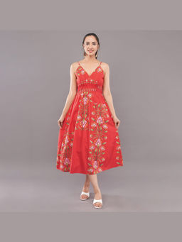 FELRIO - Coral Bloom Strappy Midi Dress