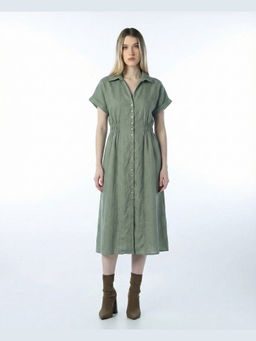 FELRIO - Ivory Silk Linen Shirt Dress