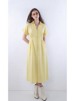FELRIO - Yellow Ivory Silk Linen Shirt Dress