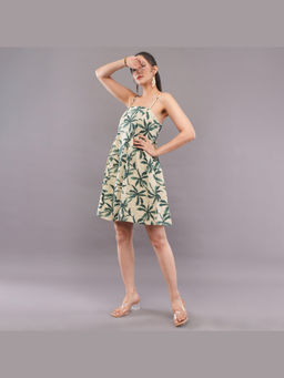 FELRIO - Beige Palm Breeze Cotton Mini Dress