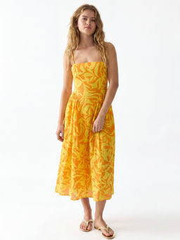 FELRIO - Orange Floral Breeze Cotton Midi Dress
