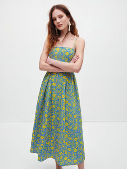 FELRIO - Green Floral Breeze Cotton Midi Dress