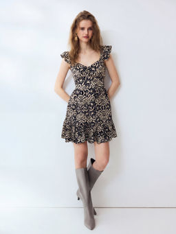 FELRIO - Black Flutter Sleeve Fit and Flare Mini Dress