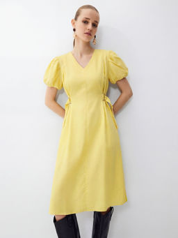FELRIO - Yellow Glow Linen Midi Dress
