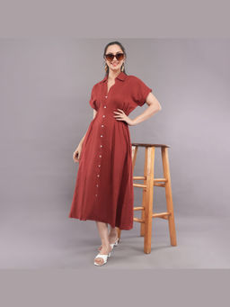FELRIO - Rust Heavy Linen Shirt Dress