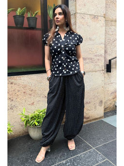 Ishnya - Black Rozana-Polka Dots Top with Heram Pant