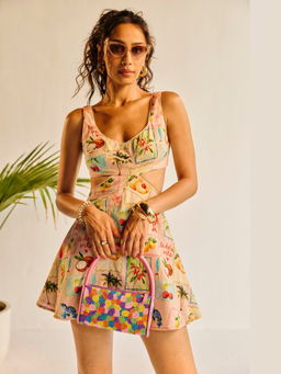 Lea Clothing - Women Peach Sprtiz Cut-Out Dress
