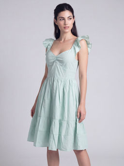 FELRIO - Blue Mint Breeze Poplin Tiered Midi Dress