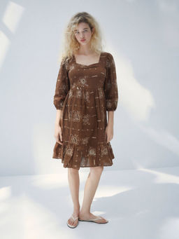 FELRIO - Brown Mocha Embroidered Mini Dress