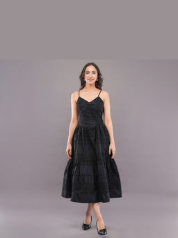FELRIO - Black Noir Chikankari Cotton Midi Dress