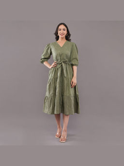 FELRIO - Olive Noor Chikan Embroidered Midi Dress
