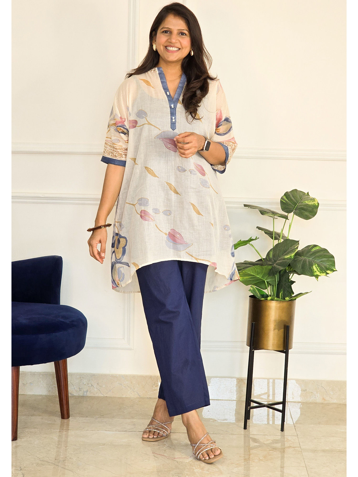 pink tree Blue Mul Floral Printed Top with Pants-picture-14