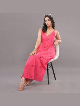 FELRIO - Pink Rose Chikankari Gauze Summer Dress